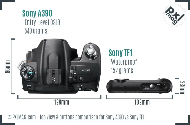 Sony A390 vs Sony TF1 top view buttons comparison