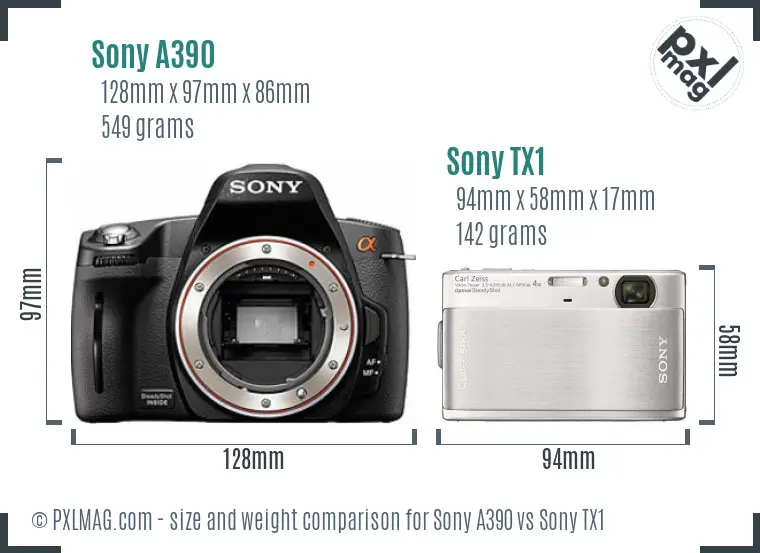 Sony A390 vs Sony TX1 size comparison