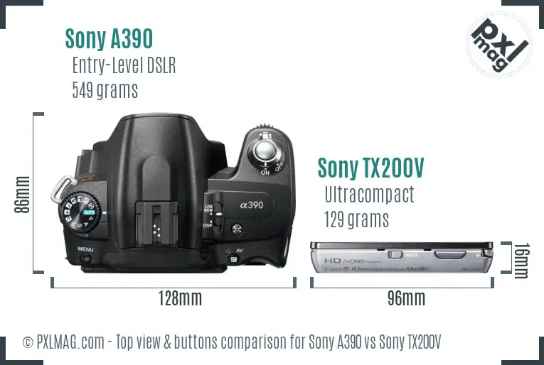 Sony A390 vs Sony TX200V top view buttons comparison