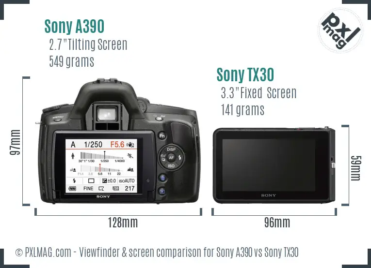 Sony A390 vs Sony TX30 Screen and Viewfinder comparison