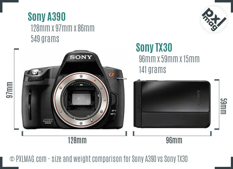 Sony A390 vs Sony TX30 size comparison