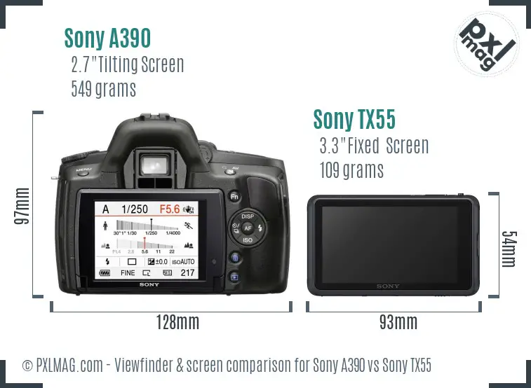 Sony A390 vs Sony TX55 Screen and Viewfinder comparison