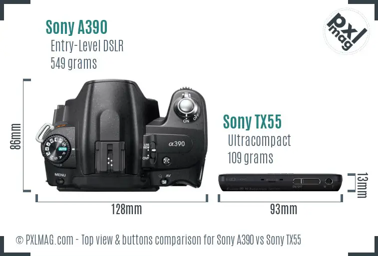 Sony A390 vs Sony TX55 top view buttons comparison