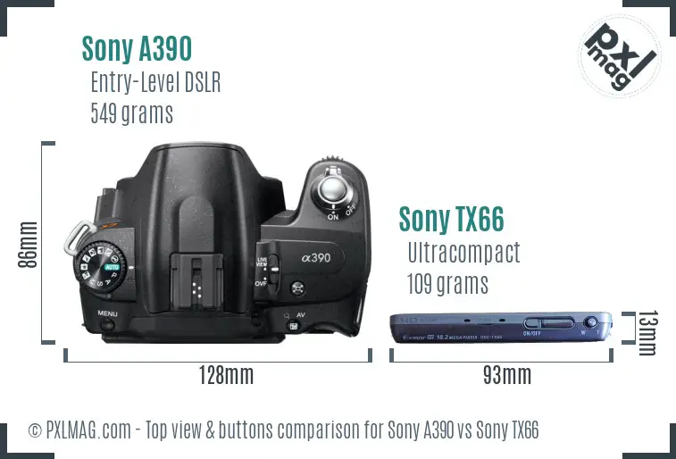 Sony A390 vs Sony TX66 top view buttons comparison