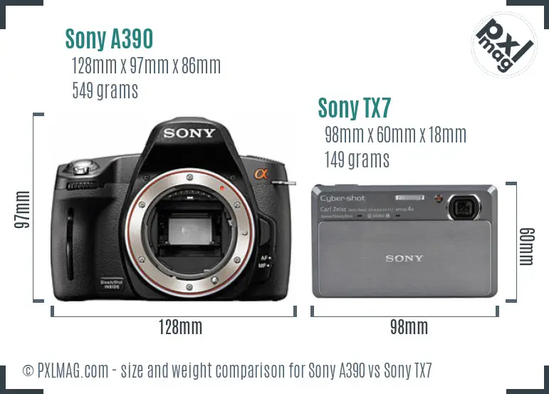 Sony A390 vs Sony TX7 size comparison
