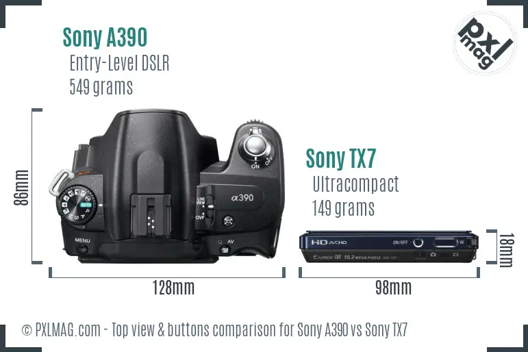 Sony A390 vs Sony TX7 top view buttons comparison