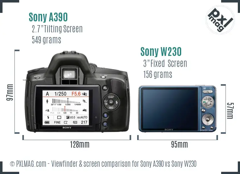 Sony A390 vs Sony W230 Screen and Viewfinder comparison