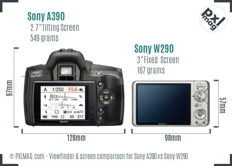Sony A390 vs Sony W290 Screen and Viewfinder comparison