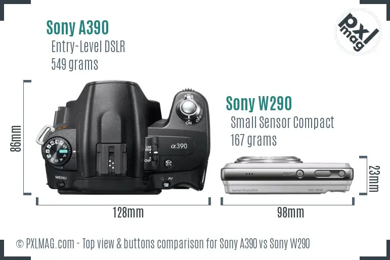 Sony A390 vs Sony W290 top view buttons comparison