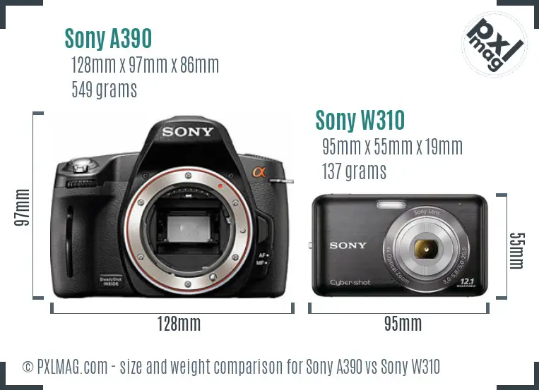 Sony A390 vs Sony W310 size comparison
