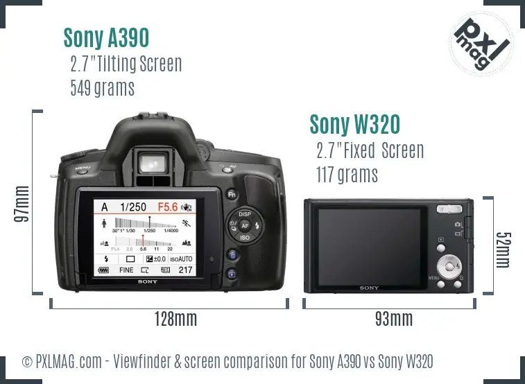 Sony A390 vs Sony W320 Screen and Viewfinder comparison