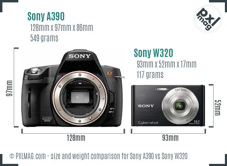 Sony A390 vs Sony W320 size comparison