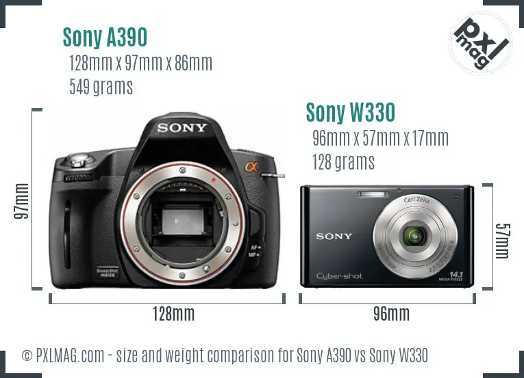 Sony A390 vs Sony W330 size comparison