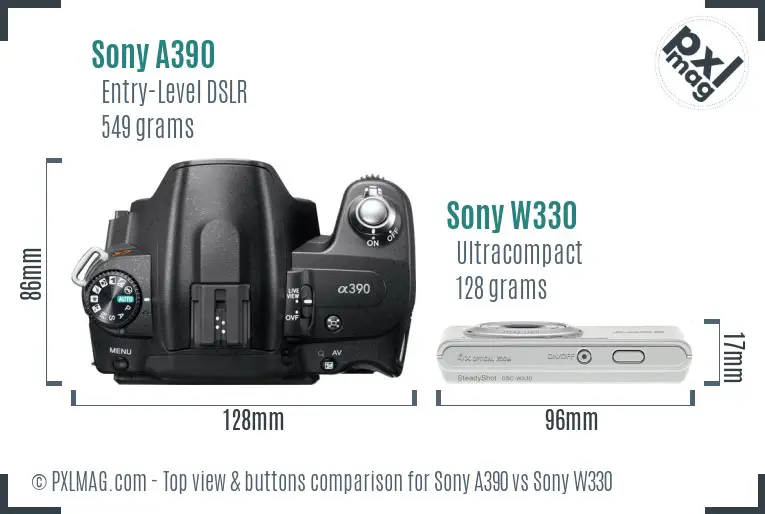 Sony A390 vs Sony W330 top view buttons comparison