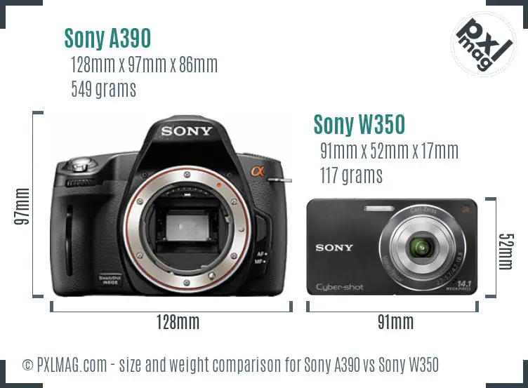 Sony A390 vs Sony W350 size comparison