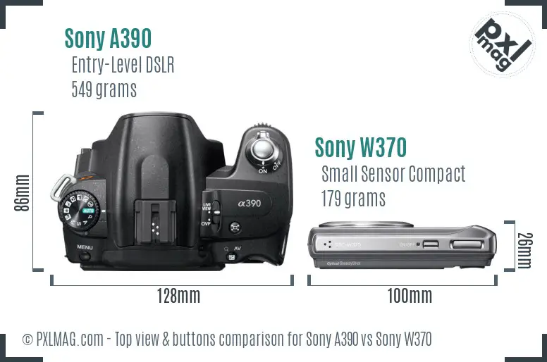 Sony A390 vs Sony W370 top view buttons comparison