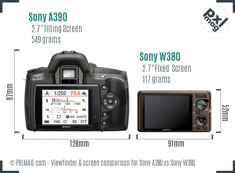 Sony A390 vs Sony W380 Screen and Viewfinder comparison