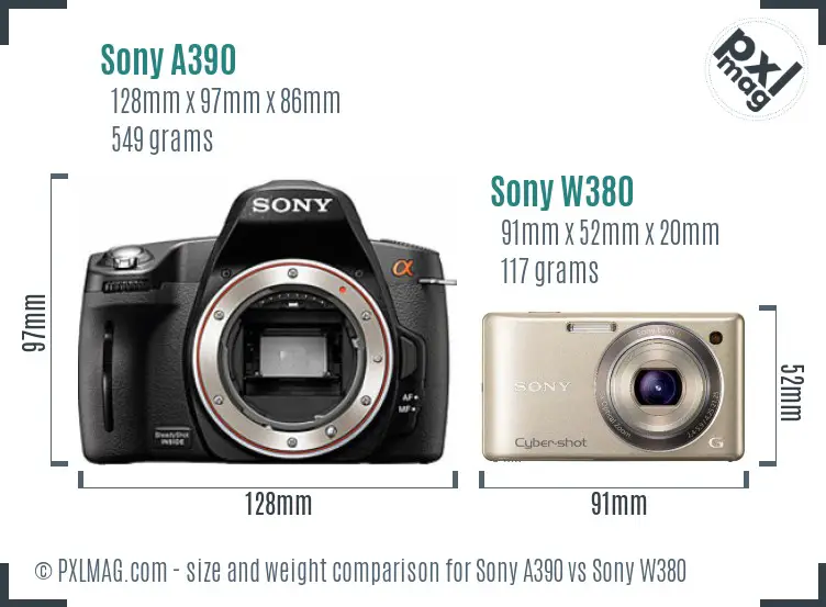 Sony A390 vs Sony W380 size comparison