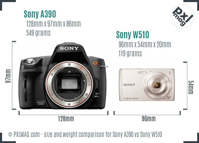 Sony A390 vs Sony W510 size comparison