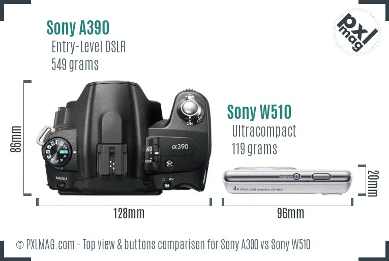 Sony A390 vs Sony W510 top view buttons comparison