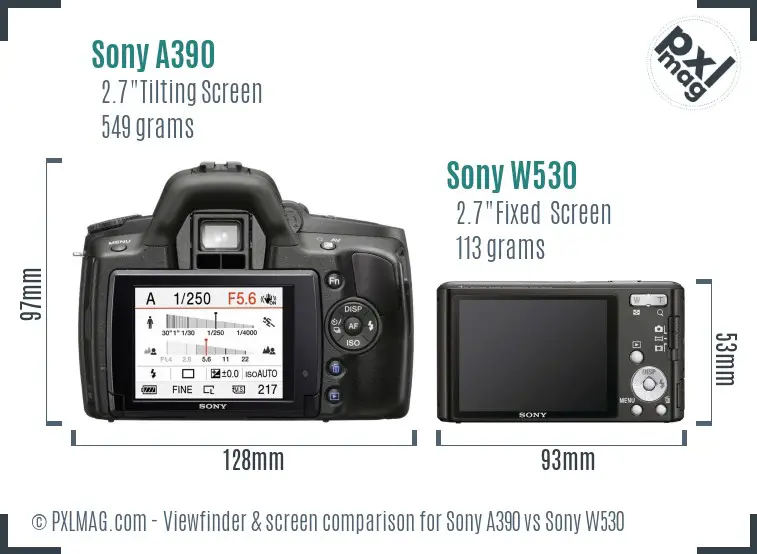 Sony A390 vs Sony W530 Screen and Viewfinder comparison