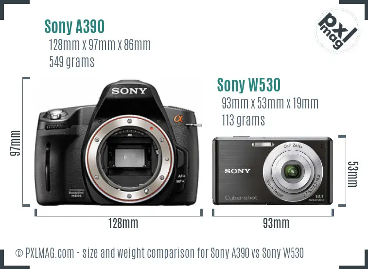 Sony A390 vs Sony W530 size comparison