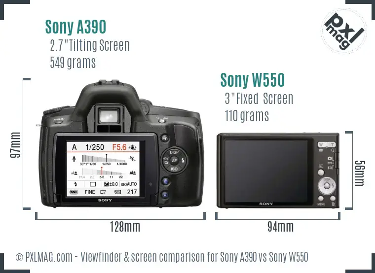 Sony A390 vs Sony W550 Screen and Viewfinder comparison
