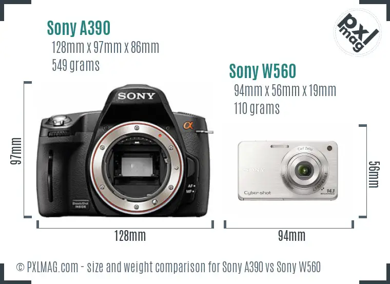 Sony A390 vs Sony W560 size comparison