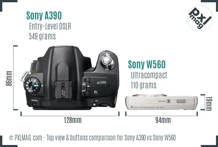 Sony A390 vs Sony W560 top view buttons comparison