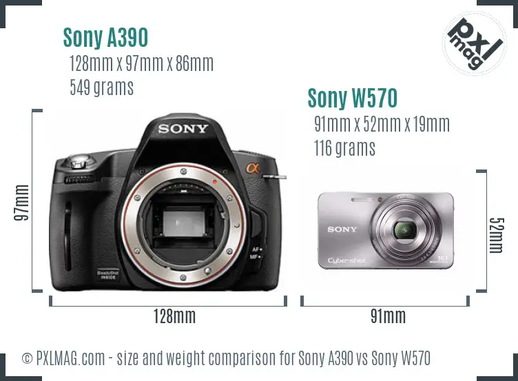 Sony A390 vs Sony W570 size comparison