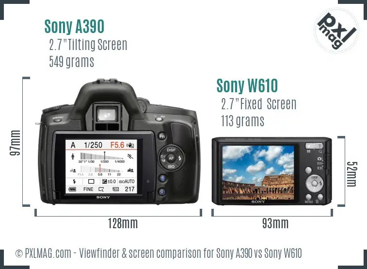 Sony A390 vs Sony W610 Screen and Viewfinder comparison