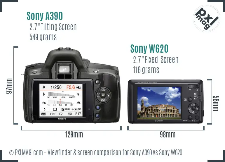 Sony A390 vs Sony W620 Screen and Viewfinder comparison