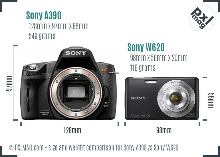 Sony A390 vs Sony W620 size comparison