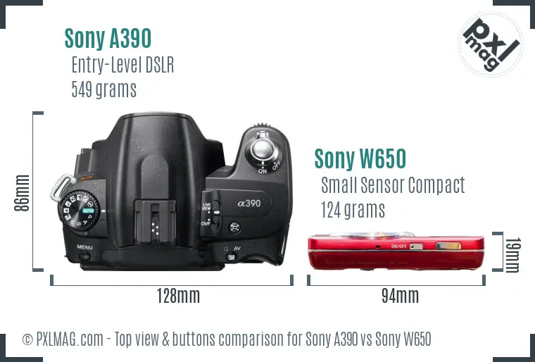 Sony A390 vs Sony W650 top view buttons comparison