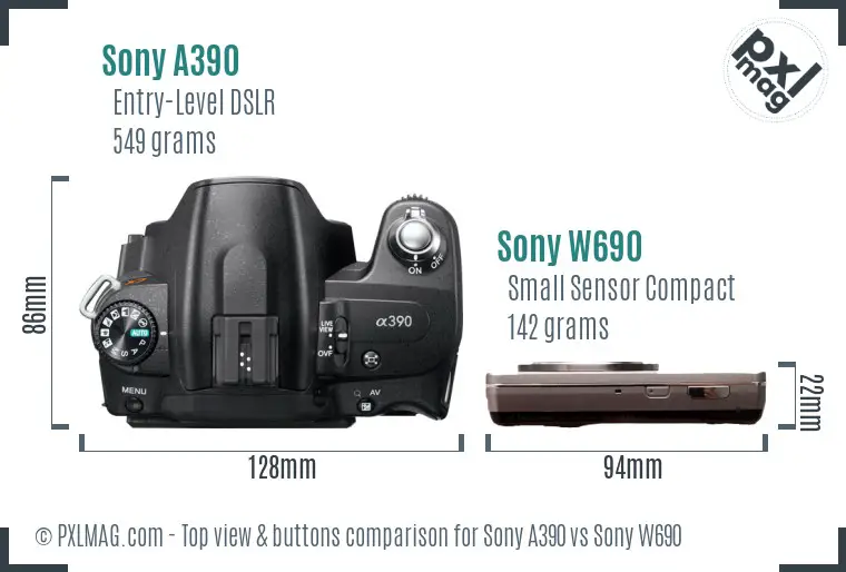 Sony A390 vs Sony W690 top view buttons comparison