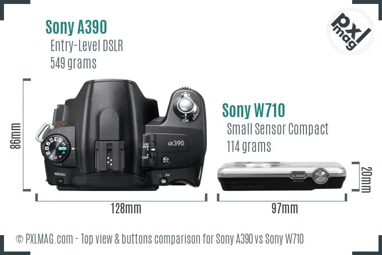 Sony A390 vs Sony W710 top view buttons comparison