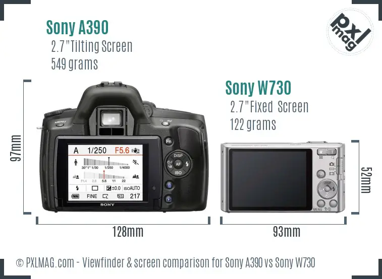 Sony A390 vs Sony W730 Screen and Viewfinder comparison