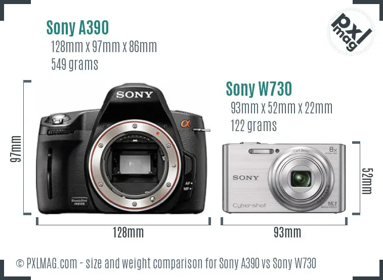 Sony A390 vs Sony W730 size comparison