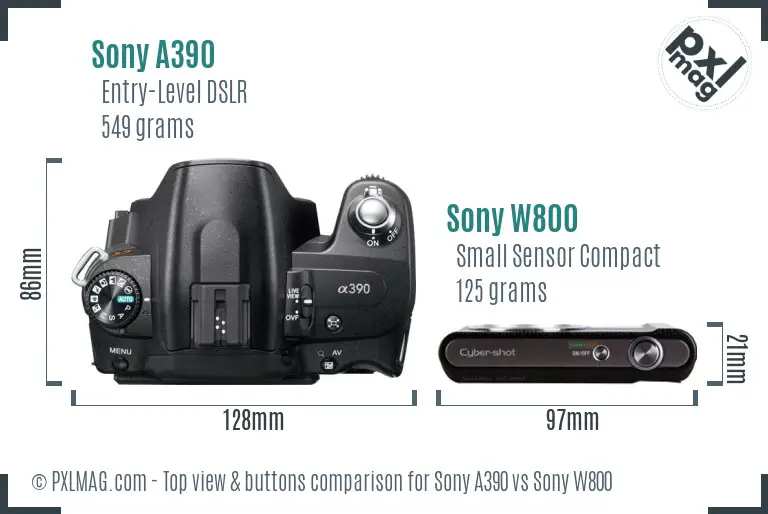 Sony A390 vs Sony W800 top view buttons comparison