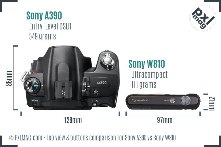 Sony A390 vs Sony W810 top view buttons comparison