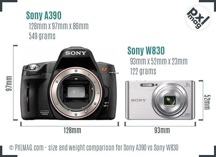 Sony A390 vs Sony W830 size comparison