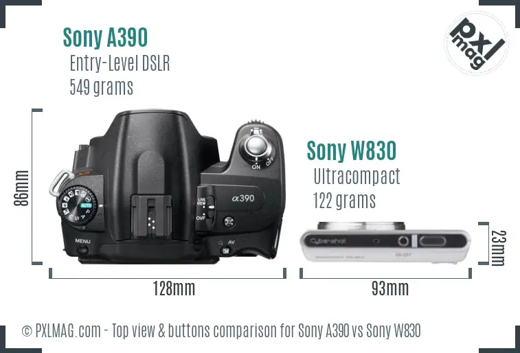 Sony A390 vs Sony W830 top view buttons comparison