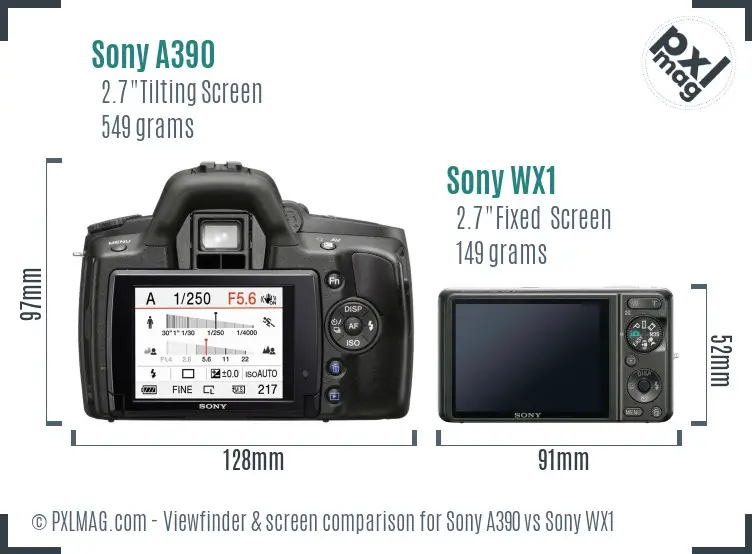 Sony A390 vs Sony WX1 Screen and Viewfinder comparison