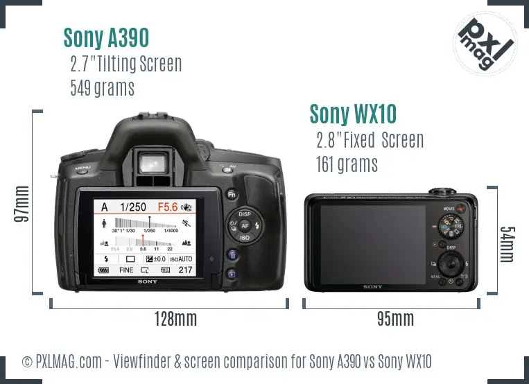 Sony A390 vs Sony WX10 Screen and Viewfinder comparison