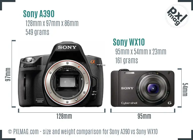 Sony A390 vs Sony WX10 size comparison
