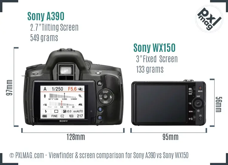 Sony A390 vs Sony WX150 Screen and Viewfinder comparison