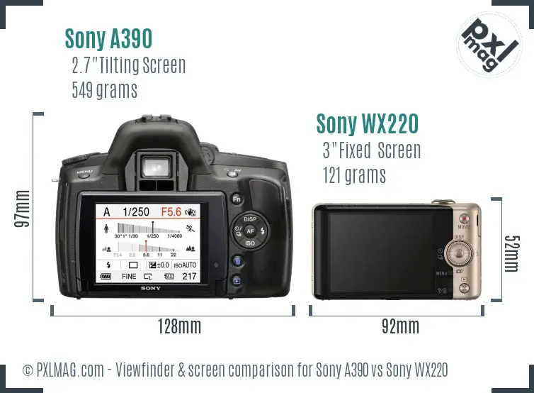 Sony A390 vs Sony WX220 Screen and Viewfinder comparison