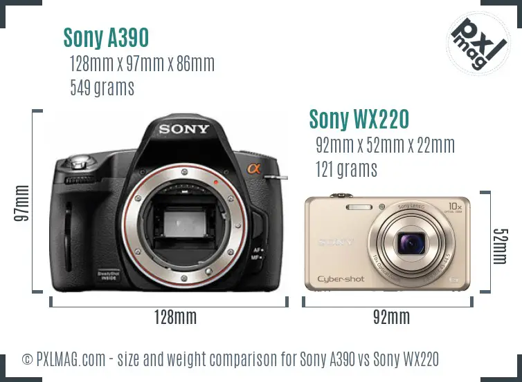 Sony A390 vs Sony WX220 size comparison