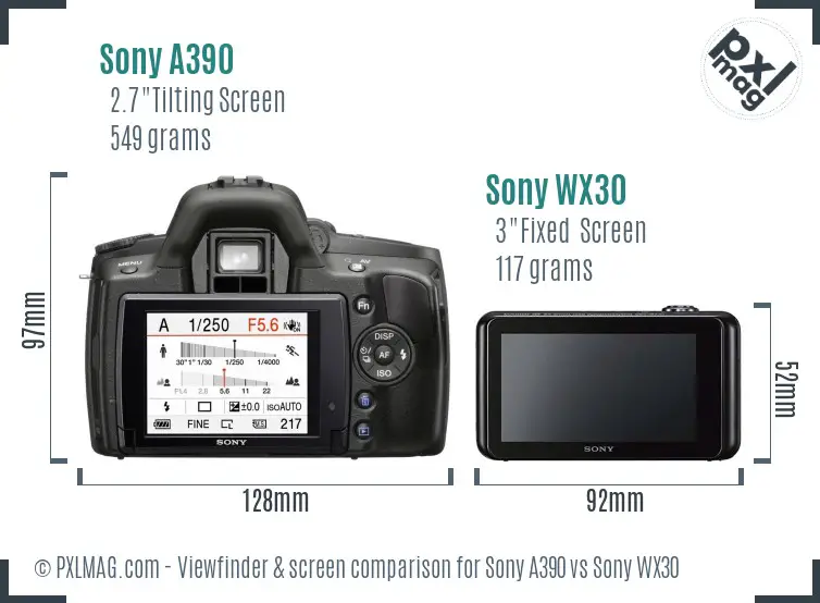 Sony A390 vs Sony WX30 Screen and Viewfinder comparison