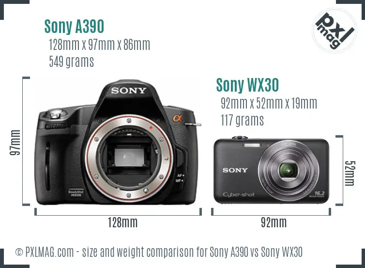 Sony A390 vs Sony WX30 size comparison